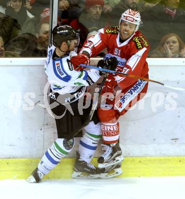 EBEL. Eishockey Bundesliga. KAC gegen HDD TELEMACH Olimpija Ljubljana. Kevin Kapstad, (KAC), Roland Kaspitz (Laibach). Klagenfurt, am 8.1.2016.
Foto: Kuess

---
pressefotos, pressefotografie, kuess, qs, qspictures, sport, bild, bilder, bilddatenbank