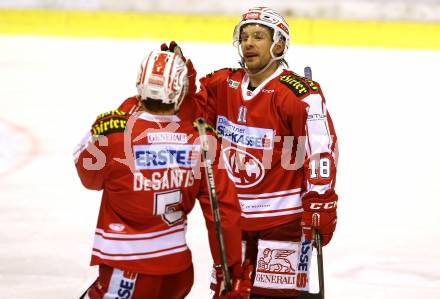 EBEL. Eishockey Bundesliga. KAC gegen HDD TELEMACH Olimpija Ljubljana. Torjubel Thomas Koch, Jason Desantis (KAC). Klagenfurt, am 8.1.2016.
Foto: Kuess

---
pressefotos, pressefotografie, kuess, qs, qspictures, sport, bild, bilder, bilddatenbank