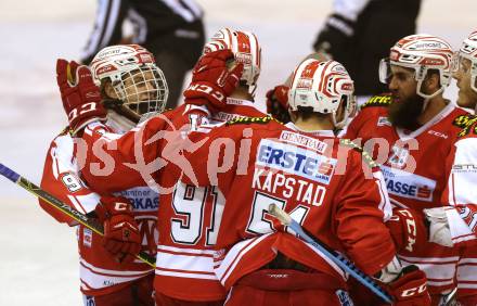 EBEL. Eishockey Bundesliga. KAC gegen HDD TELEMACH Olimpija Ljubljana. Torjubel Oliver Setzinger, Daniel Obersteiner,Martin Schumnig, Kevin Kapstad, Manuel Geier (KAC). Klagenfurt, am 8.1.2016.
Foto: Kuess

---
pressefotos, pressefotografie, kuess, qs, qspictures, sport, bild, bilder, bilddatenbank