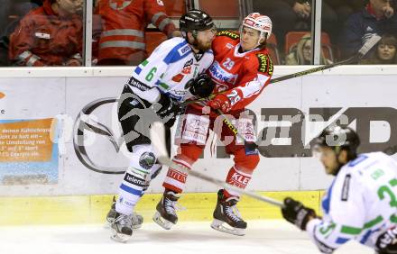 EBEL. Eishockey Bundesliga. KAC gegen HDD TELEMACH Olimpija Ljubljana. Nikolaus Kraus, (KAC), Bostjan Groznik (Laibach). Klagenfurt, am 8.1.2016.
Foto: Kuess

---
pressefotos, pressefotografie, kuess, qs, qspictures, sport, bild, bilder, bilddatenbank