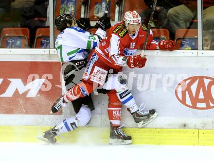 EBEL. Eishockey Bundesliga. KAC gegen HDD TELEMACH Olimpija Ljubljana. Patrick Harand,  (KAC), Gal Koren (Laibach). Klagenfurt, am 8.1.2016.
Foto: Kuess

---
pressefotos, pressefotografie, kuess, qs, qspictures, sport, bild, bilder, bilddatenbank