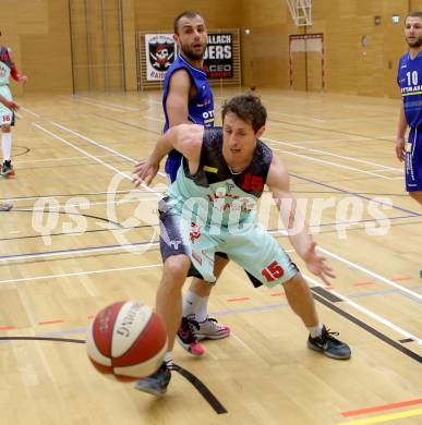 Basketball 2. Bundesliga 2015/16 Grunddurchgang 14. Runde. Raiders Villach gegen Radenthein Garnets. Thomas Finzgar,  (Villach), Patrick Biedermann (Radenthein). Villach, am 9.1.2016.
Foto: Kuess
---
pressefotos, pressefotografie, kuess, qs, qspictures, sport, bild, bilder, bilddatenbank