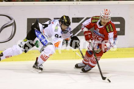 EBEL. Eishockey Bundesliga. KAC gegen 	Moser Medical Graz 99ers. Stefan Geier, (KAC), Daniel Natter  (Graz). Klagenfurt, am 10.1.2016.
Foto: Kuess

---
pressefotos, pressefotografie, kuess, qs, qspictures, sport, bild, bilder, bilddatenbank