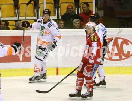 EBEL. Eishockey Bundesliga. KAC gegen 	Moser Medical Graz 99ers. Torjubel Jonas Almtorp (Graz). Klagenfurt, am 10.1.2016.
Foto: Kuess

---
pressefotos, pressefotografie, kuess, qs, qspictures, sport, bild, bilder, bilddatenbank