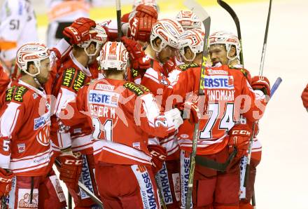 EBEL. Eishockey Bundesliga. KAC gegen 	Moser Medical Graz 99ers. Jubel KAC. Klagenfurt, am 10.1.2016.
Foto: Kuess

---
pressefotos, pressefotografie, kuess, qs, qspictures, sport, bild, bilder, bilddatenbank