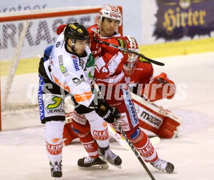 EBEL. Eishockey Bundesliga. KAC gegen 	Moser Medical Graz 99ers. Mark Popovic, (KAC), Daniel Natter (Graz). Klagenfurt, am 10.1.2016.
Foto: Kuess

---
pressefotos, pressefotografie, kuess, qs, qspictures, sport, bild, bilder, bilddatenbank