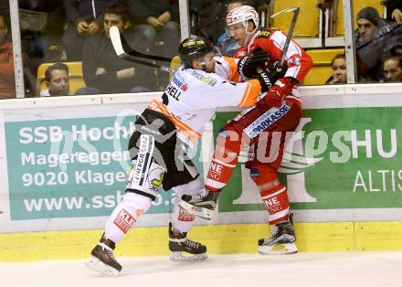 EBEL. Eishockey Bundesliga. KAC gegen 	Moser Medical Graz 99ers. Jamie Lundmark, (KAC), Kevin Mitchell (Graz). Klagenfurt, am 10.1.2016.
Foto: Kuess

---
pressefotos, pressefotografie, kuess, qs, qspictures, sport, bild, bilder, bilddatenbank