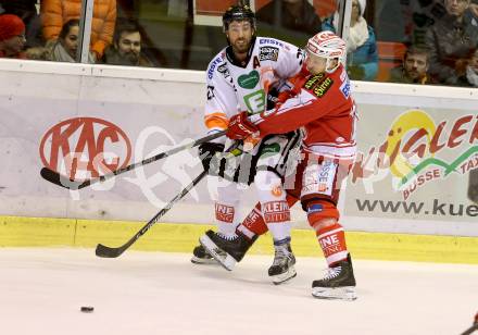 EBEL. Eishockey Bundesliga. KAC gegen 	Moser Medical Graz 99ers. Thomas Koch, (KAC), Stephen Werner (Graz). Klagenfurt, am 10.1.2016.
Foto: Kuess

---
pressefotos, pressefotografie, kuess, qs, qspictures, sport, bild, bilder, bilddatenbank