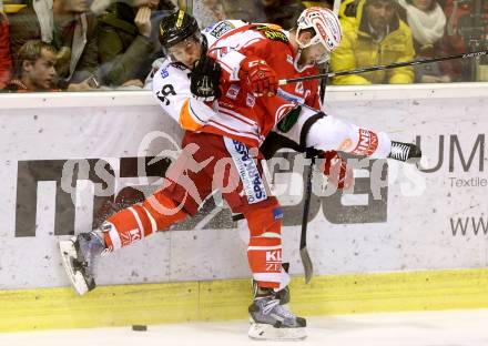 EBEL. Eishockey Bundesliga. KAC gegen 	Moser Medical Graz 99ers. Thomas Poeck,(KAC),  Alexander Feichtner  (Graz). Klagenfurt, am 10.1.2016.
Foto: Kuess

---
pressefotos, pressefotografie, kuess, qs, qspictures, sport, bild, bilder, bilddatenbank