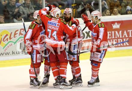 EBEL. Eishockey Bundesliga. KAC gegen 	Moser Medical Graz 99ers. Torjubel Manuel Ganahl, Kevin Kapstad, Martin Schumnig, Thomas Koch, Jamie Lundmark (KAC). Klagenfurt, am 10.1.2016.
Foto: Kuess

---
pressefotos, pressefotografie, kuess, qs, qspictures, sport, bild, bilder, bilddatenbank