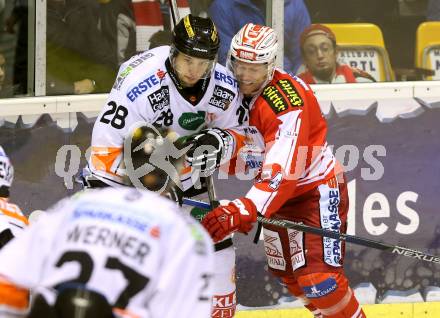 EBEL. Eishockey Bundesliga. KAC gegen 	Moser Medical Graz 99ers. Jamie Lundmark,  (KAC), Ales Kranjc (Graz). Klagenfurt, am 10.1.2016.
Foto: Kuess

---
pressefotos, pressefotografie, kuess, qs, qspictures, sport, bild, bilder, bilddatenbank