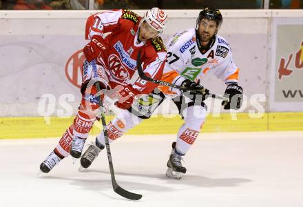 EBEL. Eishockey Bundesliga. KAC gegen 	Moser Medical Graz 99ers. Thomas Koch, (KAC), Stephen Werner  (Graz). Klagenfurt, am 10.1.2016.
Foto: Kuess

---
pressefotos, pressefotografie, kuess, qs, qspictures, sport, bild, bilder, bilddatenbank