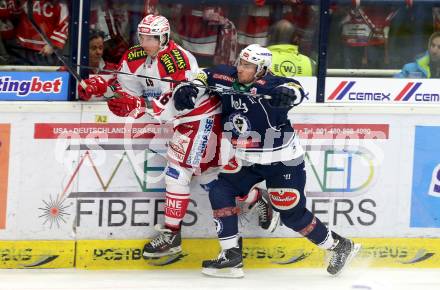 EBEL. Eishockey Bundesliga. EC VSV gegen KAC. Mark Santorelli,  (VSV), Patrick Harand (KAC). Villach, am 15.1.2016.
Foto: Kuess 


---
pressefotos, pressefotografie, kuess, qs, qspictures, sport, bild, bilder, bilddatenbank