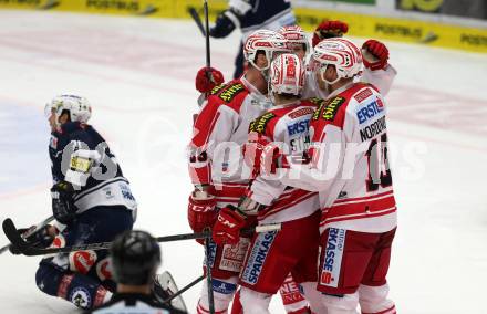 EBEL. Eishockey Bundesliga. EC VSV gegen KAC. Torjubel Jamie Lundmark, Steven Strong, Jonas Nordquist, Jean Francois Jacques (KAC). Villach, am 15.1.2016.
Foto: Kuess 


---
pressefotos, pressefotografie, kuess, qs, qspictures, sport, bild, bilder, bilddatenbank