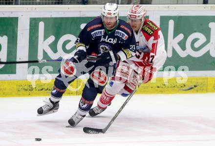 EBEL. Eishockey Bundesliga. EC VSV gegen KAC. Markus Schlacher,  (VSV), Thomas Hundertpfund (KAC). Villach, am 15.1.2016.
Foto: Kuess 


---
pressefotos, pressefotografie, kuess, qs, qspictures, sport, bild, bilder, bilddatenbank