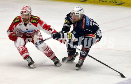 EBEL. Eishockey Bundesliga. EC VSV gegen KAC. Brock McBride, (VSV), Jason Desantis (KAC). Villach, am 15.1.2016.
Foto: Kuess 


---
pressefotos, pressefotografie, kuess, qs, qspictures, sport, bild, bilder, bilddatenbank