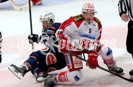 EBEL. Eishockey Bundesliga. EC VSV gegen KAC. Brock McBride, (VSV), Patrick Harand (KAC). Villach, am 15.1.2016.
Foto: Kuess 


---
pressefotos, pressefotografie, kuess, qs, qspictures, sport, bild, bilder, bilddatenbank