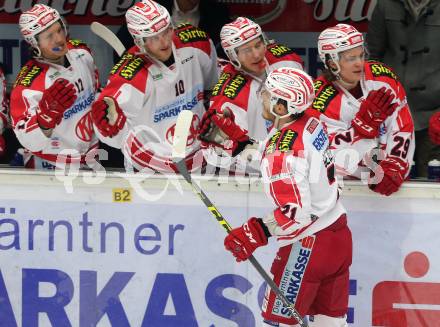 EBEL. Eishockey Bundesliga. EC VSV gegen KAC. Torjubel Manuel Geier (KAC). Villach, am 15.1.2016.
Foto: Kuess 


---
pressefotos, pressefotografie, kuess, qs, qspictures, sport, bild, bilder, bilddatenbank