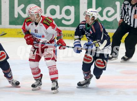 EBEL. Eishockey Bundesliga. EC VSV gegen KAC. Christof Kromp, (VSV),  Kevin Kapstad  (KAC). Villach, am 15.1.2016.
Foto: Kuess 


---
pressefotos, pressefotografie, kuess, qs, qspictures, sport, bild, bilder, bilddatenbank