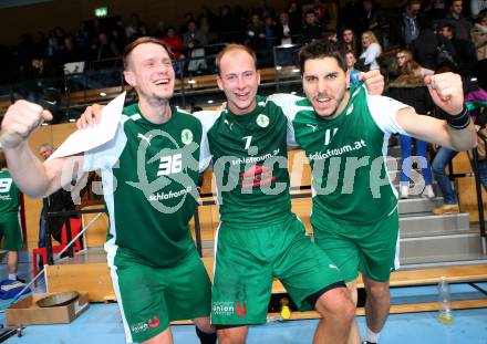 Handball Bundesliga. Schlafraum.at Kaernten gegen SC Ferlach. Jubel Rok Ivancic, Leopold Wagner, Markus Goeschl (HCK). Viktring, am 16.1.2016.
Foto: Kuess
---
pressefotos, pressefotografie, kuess, qs, qspictures, sport, bild, bilder, bilddatenbank