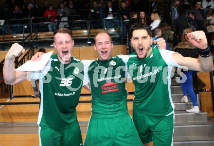 Handball Bundesliga. Schlafraum.at Kaernten gegen SC Ferlach. Jubel Rok Ivancic, Leopold Wagner, Markus Goeschl (HCK). Viktring, am 16.1.2016.
Foto: Kuess
---
pressefotos, pressefotografie, kuess, qs, qspictures, sport, bild, bilder, bilddatenbank