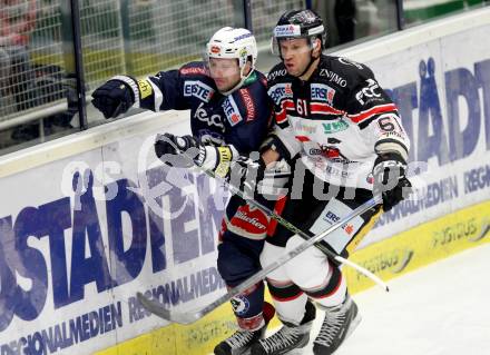 EBEL. Eishockey Bundesliga. EC VSV gegen HC Orli Znojmo. Dustin Johner,  (VSV), Andre Lakos (Znojmo). Villach, am 17.1.2016.
Foto: Kuess 


---
pressefotos, pressefotografie, kuess, qs, qspictures, sport, bild, bilder, bilddatenbank