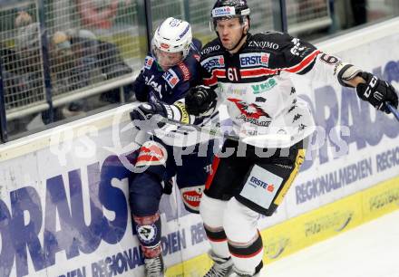 EBEL. Eishockey Bundesliga. EC VSV gegen HC Orli Znojmo. Dustin Johner, (VSV), Andre Lakos (Znojmo). Villach, am 17.1.2016.
Foto: Kuess 


---
pressefotos, pressefotografie, kuess, qs, qspictures, sport, bild, bilder, bilddatenbank