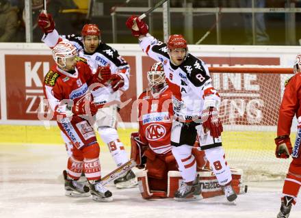 EBEL. Eishockey Bundesliga. KAC gegen 	HC TWK Innsbruck. Torjubel Hunter Bishop (Innsbruck). Klagenfurt, am 22.1.2016.
Foto: Kuess

---
pressefotos, pressefotografie, kuess, qs, qspictures, sport, bild, bilder, bilddatenbank