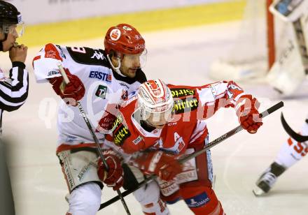 EBEL. Eishockey Bundesliga. KAC gegen 	HC TWK Innsbruck. Jamie Lundmark, (KAC), Tyler Spurgeon  (Innsbruck). Klagenfurt, am 22.1.2016.
Foto: Kuess

---
pressefotos, pressefotografie, kuess, qs, qspictures, sport, bild, bilder, bilddatenbank