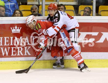 EBEL. Eishockey Bundesliga. KAC gegen 	HC TWK Innsbruck. Mark Popovic,  (KAC), David Schuller (Innsbruck). Klagenfurt, am 22.1.2016.
Foto: Kuess

---
pressefotos, pressefotografie, kuess, qs, qspictures, sport, bild, bilder, bilddatenbank