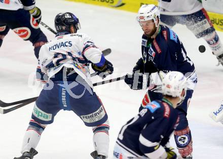 EBEL. Eishockey Bundesliga. EC VSV gegen Fehervar AV 19. Matt Kelly, (VSV), Csaba Kovacs (Fehervar). Villach, am 26.1.2016.
Foto: Kuess 


---
pressefotos, pressefotografie, kuess, qs, qspictures, sport, bild, bilder, bilddatenbank