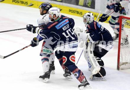 EBEL. Eishockey Bundesliga. EC VSV gegen Fehervar AV 19. Matt Kelly, Jean Philippe Lamoureux, (VSV), Csaba Kovacs (Fehervar). Villach, am 26.1.2016.
Foto: Kuess 


---
pressefotos, pressefotografie, kuess, qs, qspictures, sport, bild, bilder, bilddatenbank