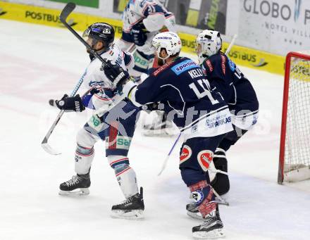 EBEL. Eishockey Bundesliga. EC VSV gegen Fehervar AV 19. Matt Kelly,  (VSV), csaba Kovacs (Fehervar). Villach, am 26.1.2016.
Foto: Kuess 


---
pressefotos, pressefotografie, kuess, qs, qspictures, sport, bild, bilder, bilddatenbank