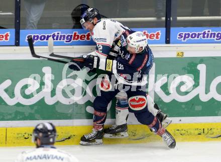 EBEL. Eishockey Bundesliga. EC VSV gegen Fehervar AV 19. Patrick Platzer,  (VSV), Andras Benk (Fehervar). Villach, am 26.1.2016.
Foto: Kuess 


---
pressefotos, pressefotografie, kuess, qs, qspictures, sport, bild, bilder, bilddatenbank