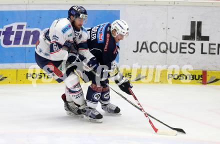 EBEL. Eishockey Bundesliga. EC VSV gegen Fehervar AV 19. Daniel Nageler,  (VSV), Daniel Koger (Fehervar). Villach, am 26.1.2016.
Foto: Kuess 


---
pressefotos, pressefotografie, kuess, qs, qspictures, sport, bild, bilder, bilddatenbank