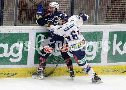 EBEL. Eishockey Bundesliga. EC VSV gegen Fehervar AV 19. Christof Kromp,  (VSV), Bence Sziranyi (Fehervar). Villach, am 26.1.2016.
Foto: Kuess 


---
pressefotos, pressefotografie, kuess, qs, qspictures, sport, bild, bilder, bilddatenbank