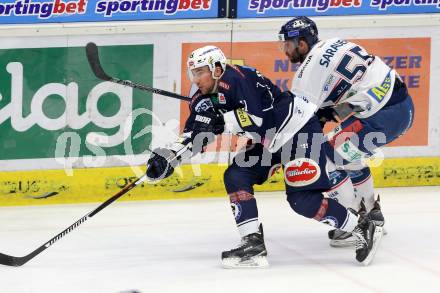 EBEL. Eishockey Bundesliga. EC VSV gegen Fehervar AV 19. Mark Santorelli, (VSV), Andrew Sarauer (Fehervar). Villach, am 26.1.2016.
Foto: Kuess 


---
pressefotos, pressefotografie, kuess, qs, qspictures, sport, bild, bilder, bilddatenbank