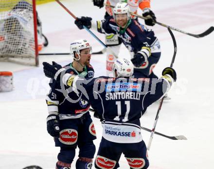 EBEL. Eishockey Bundesliga. EC VSV gegen Moser Medical Graz99ers. Torjubel Eric Hunter, Mark Santorelli, Brock McBride (VSV). Villach, am 29.1.2016.
Foto: Kuess 


---
pressefotos, pressefotografie, kuess, qs, qspictures, sport, bild, bilder, bilddatenbank