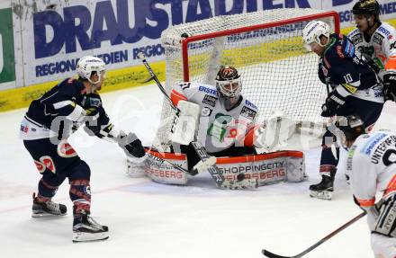 EBEL. Eishockey Bundesliga. EC VSV gegen Moser Medical Graz99ers. Eric Hunter, Brock McBride,  (VSV), Sebastian Dahm (Graz). Villach, am 29.1.2016.
Foto: Kuess 


---
pressefotos, pressefotografie, kuess, qs, qspictures, sport, bild, bilder, bilddatenbank