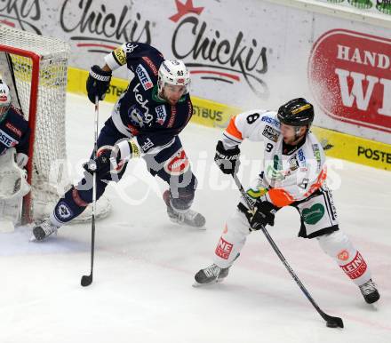 EBEL. Eishockey Bundesliga. EC VSV gegen Moser Medical Graz99ers. Richard Stehlik, (VSV), Roland Kaspitz  (Graz). Villach, am 29.1.2016.
Foto: Kuess 


---
pressefotos, pressefotografie, kuess, qs, qspictures, sport, bild, bilder, bilddatenbank