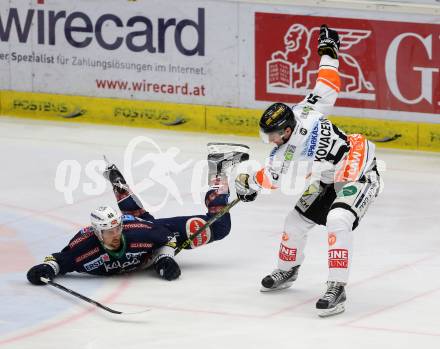 EBEL. Eishockey Bundesliga. EC VSV gegen Moser Medical Graz99ers. Eric HUnter,  (VSV), Sabahudin Kovacevic (Graz). Villach, am 29.1.2016.
Foto: Kuess 


---
pressefotos, pressefotografie, kuess, qs, qspictures, sport, bild, bilder, bilddatenbank