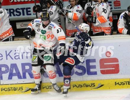 EBEL. Eishockey Bundesliga. EC VSV gegen Moser Medical Graz99ers. Ryan McKiernan, (VSV), Evan Brophey (Graz). Villach, am 29.1.2016.
Foto: Kuess 


---
pressefotos, pressefotografie, kuess, qs, qspictures, sport, bild, bilder, bilddatenbank