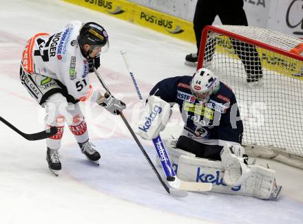 EBEL. Eishockey Bundesliga. EC VSV gegen Moser Medical Graz99ers. Jean Philippe Lamoureux,  (VSV), Daniel Woger (Graz). Villach, am 29.1.2016.
Foto: Kuess 


---
pressefotos, pressefotografie, kuess, qs, qspictures, sport, bild, bilder, bilddatenbank