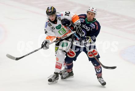 EBEL. Eishockey Bundesliga. EC VSV gegen Moser Medical Graz99ers. Nico Brunner,  (VSV), Zintis Nauris Zusevics (Graz). Villach, am 29.1.2016.
Foto: Kuess 


---
pressefotos, pressefotografie, kuess, qs, qspictures, sport, bild, bilder, bilddatenbank