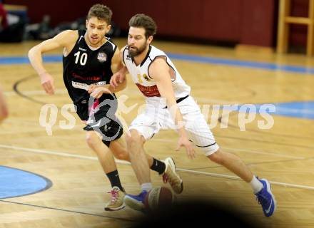 Basketball 2. Bundesliga 2015/16 Grunddurchgang 16. Runde. Woerthersee Piraten gegen Mattersburg Rocks. Edgar Allesch, (Woerthersee Piraten),  Jan Nicoli  (Mattersburg). Klagenfurt, 30.1.2016.
Foto: Kuess
---
pressefotos, pressefotografie, kuess, qs, qspictures, sport, bild, bilder, bilddatenbank