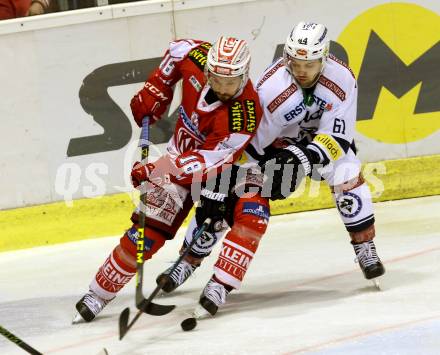 EBEL. Eishockey Bundesliga. KAC gegen VSV. Thomas Koch, (KAC), Rick Schofield (VSV). Klagenfurt, am 2.2.2016.
Foto: Kuess

---
pressefotos, pressefotografie, kuess, qs, qspictures, sport, bild, bilder, bilddatenbank