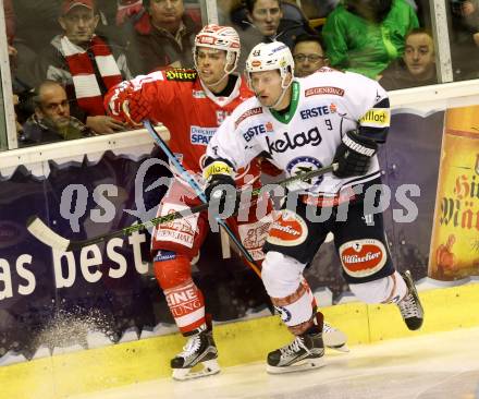 EBEL. Eishockey Bundesliga. KAC gegen VSV. Kevin Kapstadt, (KAC), Dustin Johner  (VSV). Klagenfurt, am 2.2.2016.
Foto: Kuess

---
pressefotos, pressefotografie, kuess, qs, qspictures, sport, bild, bilder, bilddatenbank