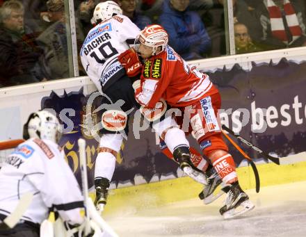 EBEL. Eishockey Bundesliga. KAC gegen VSV. Istvan Sofron, (KAC), Stefan Bacher  (VSV). Klagenfurt, am 2.2.2016.
Foto: Kuess

---
pressefotos, pressefotografie, kuess, qs, qspictures, sport, bild, bilder, bilddatenbank