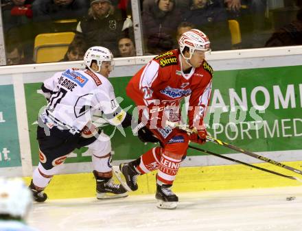 EBEL. Eishockey Bundesliga. KAC gegen VSV. Thomas Hundertpfund, (KAC), Brock McBride  (VSV). Klagenfurt, am 2.2.2016.
Foto: Kuess

---
pressefotos, pressefotografie, kuess, qs, qspictures, sport, bild, bilder, bilddatenbank