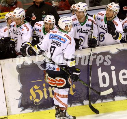 EBEL. Eishockey Bundesliga. KAC gegen VSV. Torjubel Dustin Johner (VSV). Klagenfurt, am 2.2.2016.
Foto: Kuess

---
pressefotos, pressefotografie, kuess, qs, qspictures, sport, bild, bilder, bilddatenbank